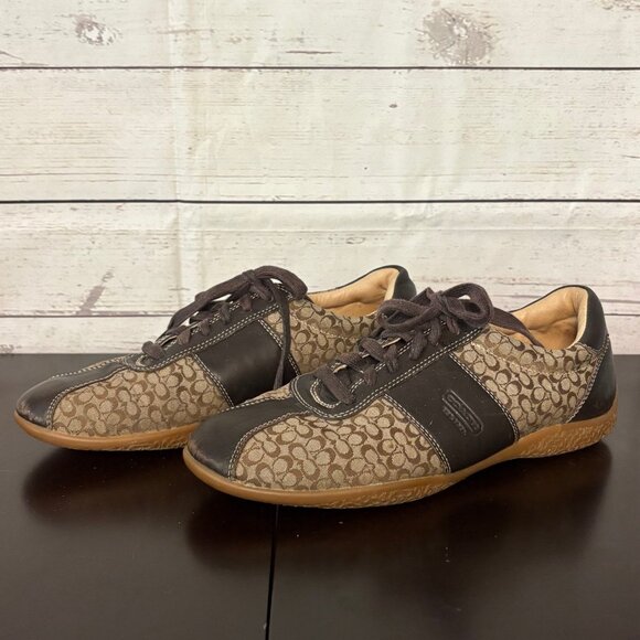 Coach Brown Tan "Slyvie" Tennis Shoes Womens 8 - Picture 1 of 7